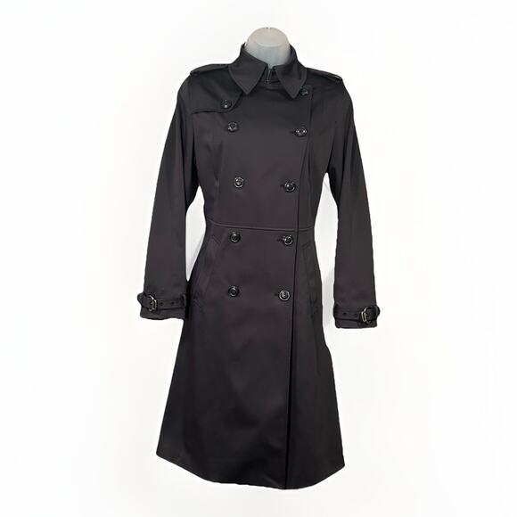 Cole Haan Jackets & Blazers - Cole Haan Double Breasted Trench Coat Women's Size 4 Black Satin Lined Classic